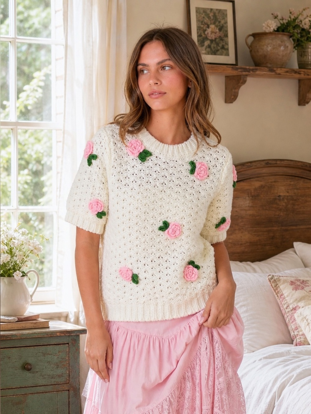 290 • Crochet Rose Flower Sweater Top